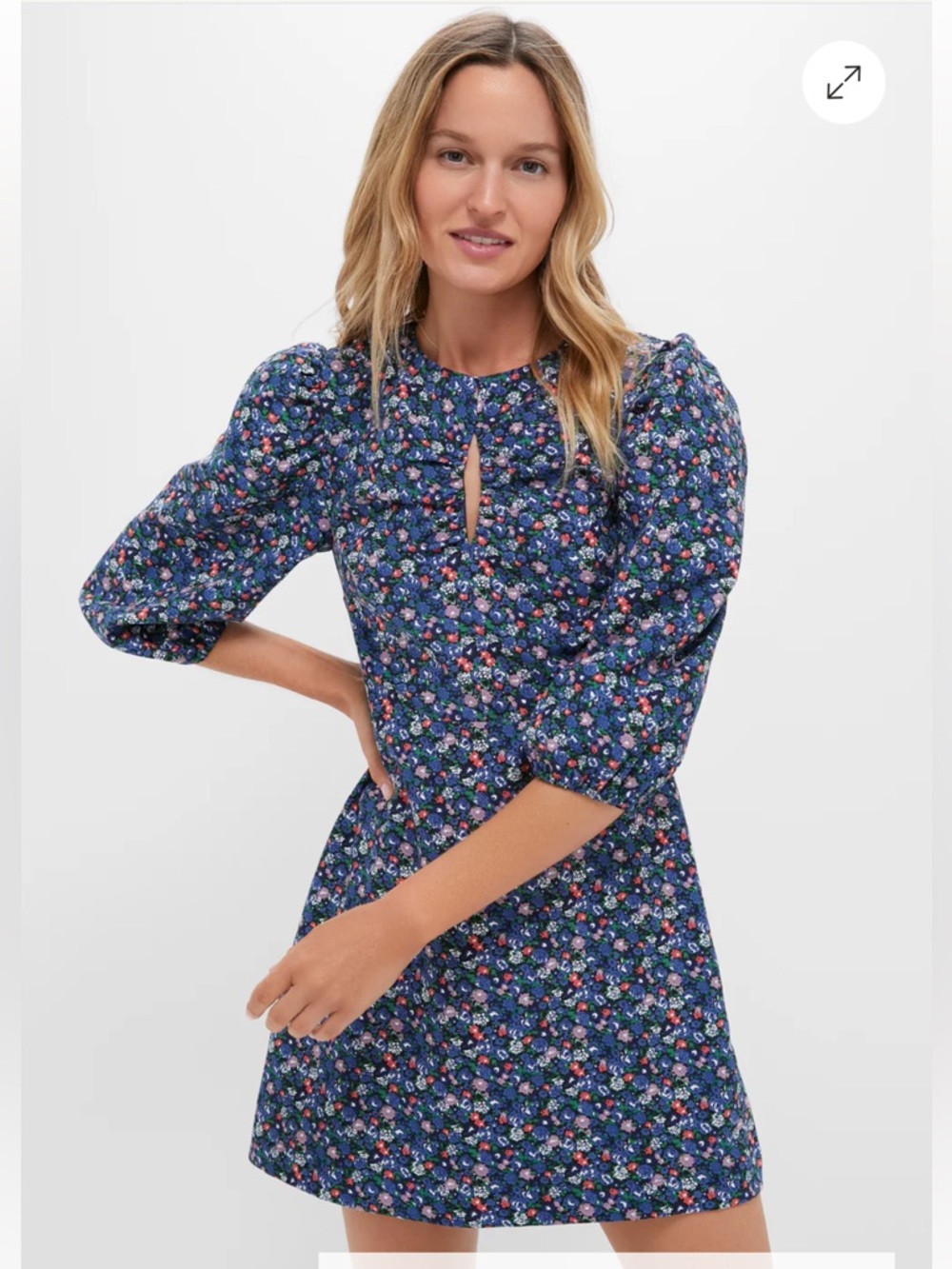 NWT Tuckernuck Black & Navy Corduroy Floral Keyhole Moore Mini Dress